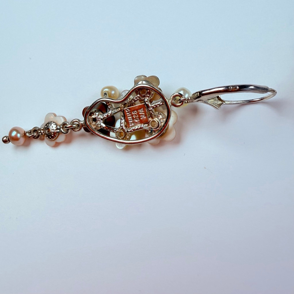 🎉Sold🎉 Whitney Kelly MOP Pearl Mosaic Flower Sterling Silv Dangle Drop Earrings - Picture 6 of 9
